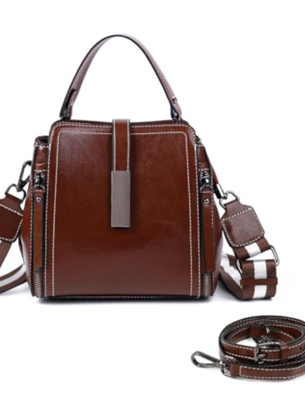 Genuine Leather Bucket Crossbody Shoulder Bag for Women